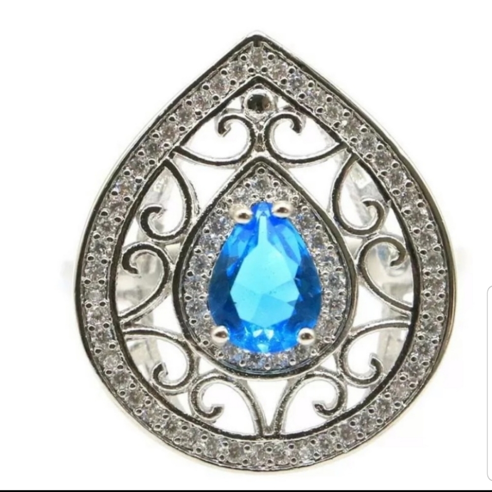 *Vintage Swiss Blue Topaz Silver Ring
